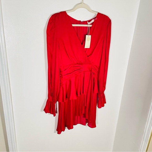 NWT Ramy Brook Roman Satin Mini Dress True Red Cocktail Wedding Party Lustrous - Picture 3 of 9